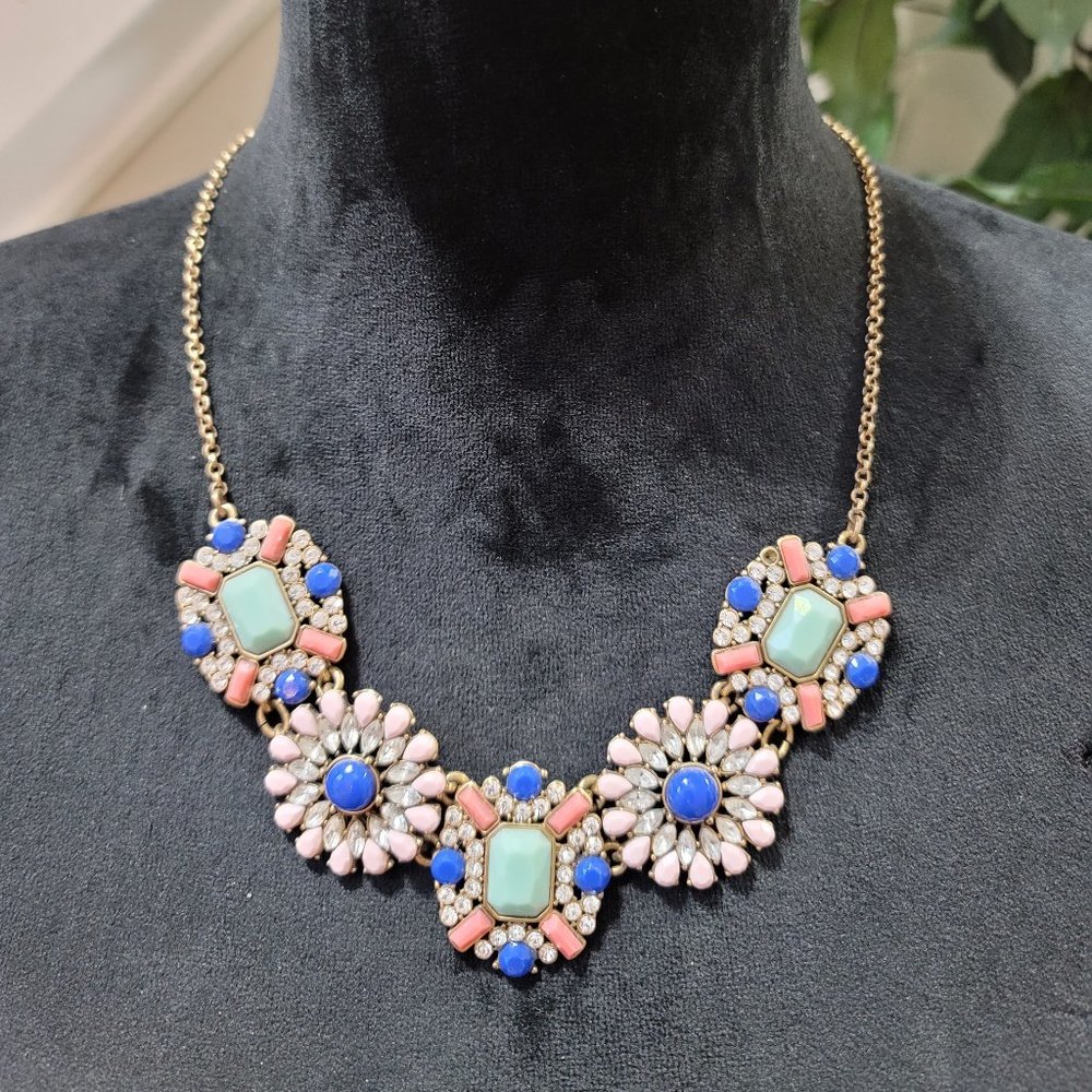 J. Crew Womens Multi Color Flower Beaded Chunky Statement Necklace